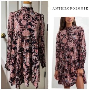 Anthropologie CADY Smocked Neck Tiered Swingy Dress